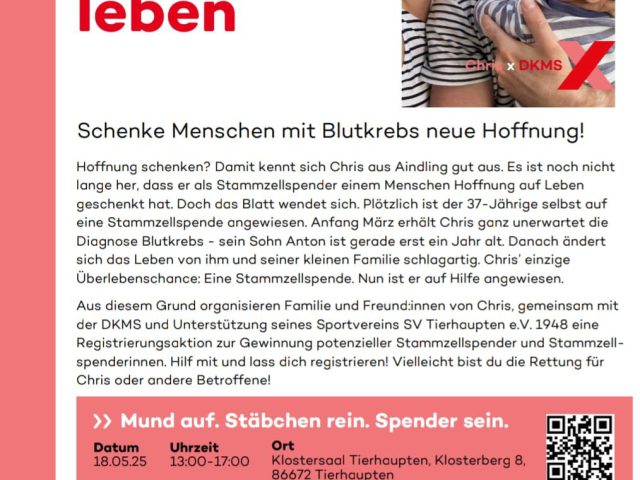 DKMS Typisierungsaktion in Thierhaupten – Einer von uns braucht viele von uns!